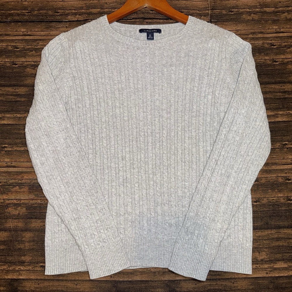 Lands' End Cable Knit Sweater Grey Women's Size S